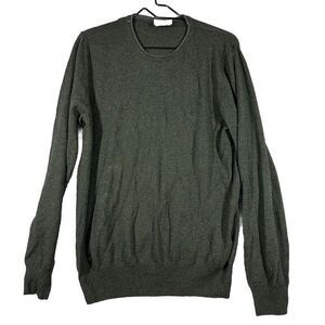 Vintage Brooksfield Sweater Mens Large Green Virgin Wool Crew Neck Made in Italy